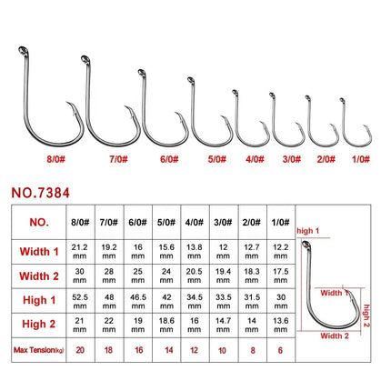 100pcs/bag Octopus Offset Sport Circle Fishing Hook Barbed Carbon Jig Hook Crank Carp Fishhook 7384 Lureswholesale