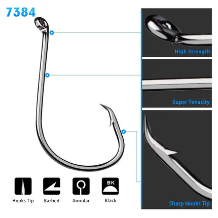 100pcs/bag Octopus Offset Sport Circle Fishing Hook Barbed Carbon Jig Hook Crank Carp Fishhook 7384 Lureswholesale