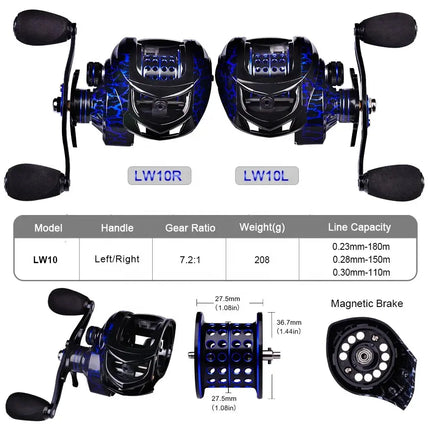 10kg Max Drag Baitcasting Reel Power High Speed 7.2:1 Bait Drag Casting Wheel Saltwater Fishing Reel Lureswholesale