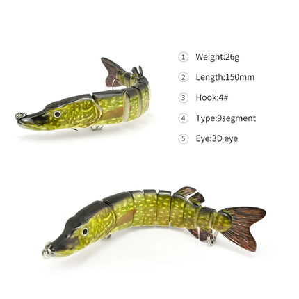 15cm 26g 9-segement Swimbait Pike Wobblers Crankbait Fishing Lure Multi Jointed Hard Plastic ABS Lures Lureswholesale