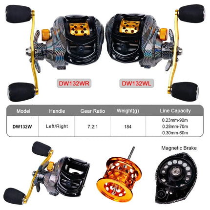 18+1BB Baitcasting Fishing Reel Waterproof Metal Spool 7.2:1 High Speed Bait Casting Reel with Magnetic Brake Lureswholesale