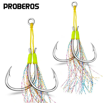 2 Pairs Jigging Assist Hooks High Carbon Steel Double Assist Jig Fishing Hooks sea fishing jigging assist hooks Lureswholesale