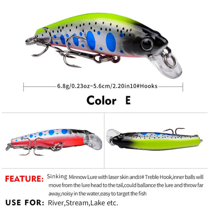 3D Eyes Artificial Bait Sinking Fishing Lure 10# Hook 5.6cm 6.8g Minnow Fishing Lure Hard Artificial Swimbait Wholesale Lureswholesale