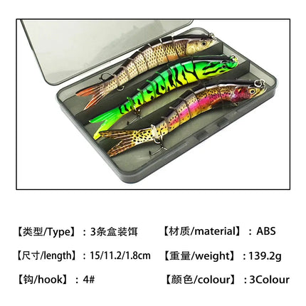 3pcs in box package Fishing Lure Multi Jointed Hard Bait Lifelike joint bait Wobblers 8 Segments Swimbait Fishing Lure Lureswholesale