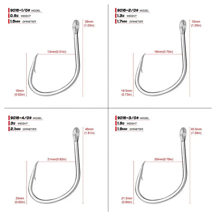 9016 Matte Tin Circle Fishing Hooks High Carbon Steel Strong Sport Circled Ring Assisted Fish Hook 20pcs/box Lureswholesale