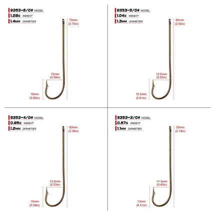 9353 Hook Nickle Sleeve Hook High Carbon Steel 100pcs/bag Long Shank Fishing Hook with Barb Lureswholesale