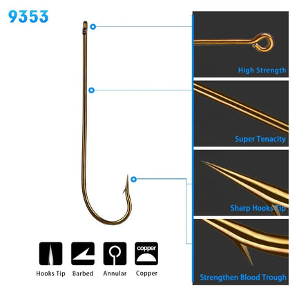 9353 Hook Nickle Sleeve Hook High Carbon Steel 100pcs/bag Long Shank Fishing Hook with Barb Lureswholesale