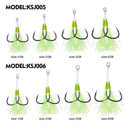 Assist Jigging Hook Glow Assist Hooks JigLure Double Saltwater Luminous Feather Jig Lure Fishing Hooks Lureswholesale