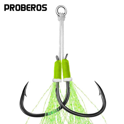 Assist Jigging Hook Glow Assist Hooks JigLure Double Saltwater Luminous Feather Jig Lure Fishing Hooks Lureswholesale