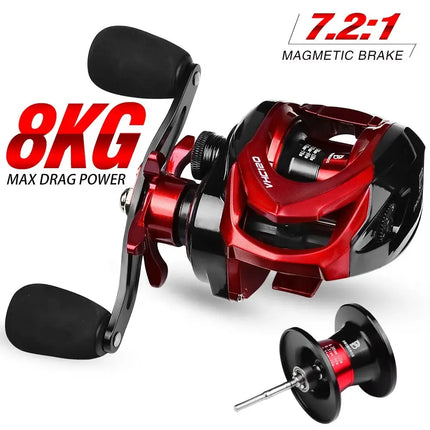 Baitcasting Fishing Reel 8kg Max Drag Power 7.2:1 Magnetic Metal Spool Casting Reel Fishing Tackle Wholesale Lureswholesale