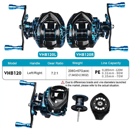 Baitcasting Fishing Reel 8kg Max Drag Power High Speed 7.2:1 Bait Casting Fish Wheel Saltwater Freshwater Fishing Tackle Lureswholesale