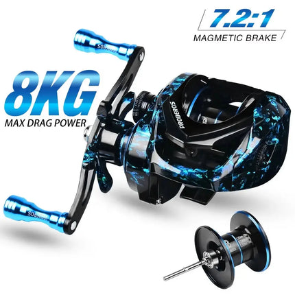 Baitcasting Fishing Reel 8kg Max Drag Power High Speed 7.2:1 Bait Casting Fish Wheel Saltwater Freshwater Fishing Tackle Lureswholesale