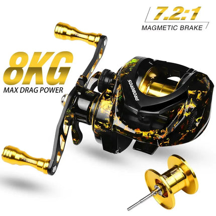 Baitcasting Fishing Reel 8kg Max Drag Power High Speed 7.2:1 Baitcasting Wheel Saltwater Freshwater Fishing Reel Lureswholesale