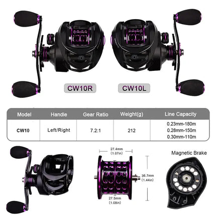 Baitcasting Reel Sea Fishing Reels Carbon Shell 7.2:1 Gear Ratio 10KG Max Drag High Speed Drag Casting Fishing Wheel Lureswholesale