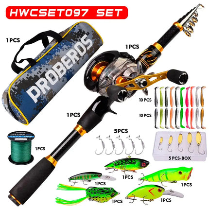 Baitcasting Reel and Rod Combo Kits Telescopic Pole with Spinning Reel Set Bass Fishing Tackle Gift Lureswholesale