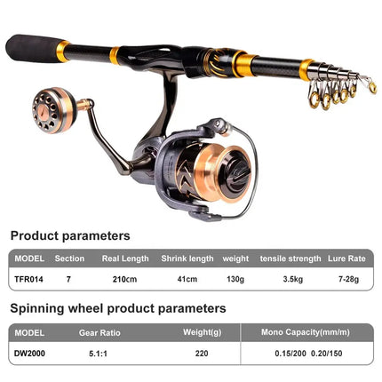 Baitcasting Reel and Rod Combo Kits Telescopic Pole with Spinning Reel Set Bass Fishing Tackle Gift Lureswholesale