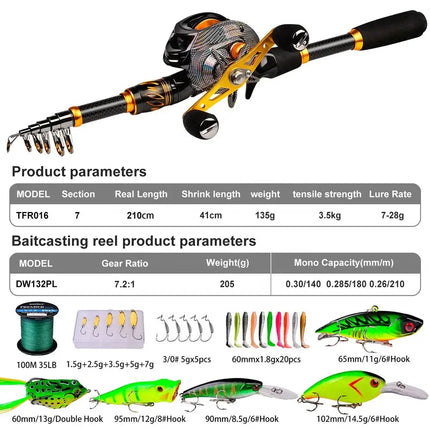 Baitcasting Reel and Rod Combo Kits Telescopic Pole with Spinning Reel Set Bass Fishing Tackle Gift Lureswholesale