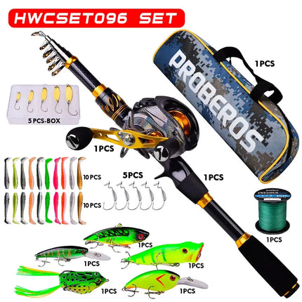 Baitcasting Reel and Rod Combo Kits Telescopic Pole with Spinning Reel Set Bass Fishing Tackle Gift Lureswholesale