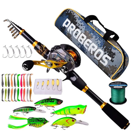 Baitcasting Reel and Rod Combo Kits Telescopic Pole with Spinning Reel Set Bass Fishing Tackle Gift Lureswholesale