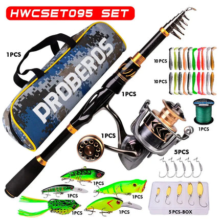 Baitcasting Reel and Rod Combo Kits Telescopic Pole with Spinning Reel Set Bass Fishing Tackle Gift Lureswholesale