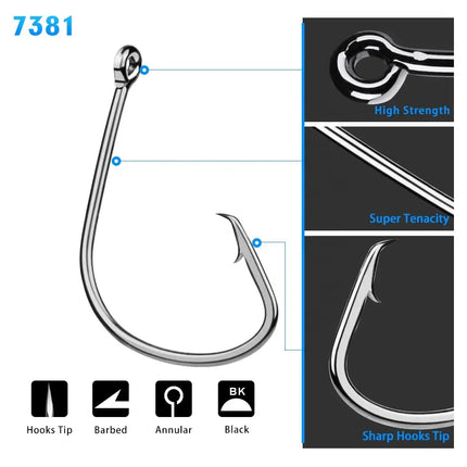 Black Offset Sport Circle Bait Fishing Hook 7381 High Carbon Steel Octopus Single Fishhook Lureswholesale