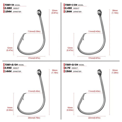 Black Offset Sport Circle Bait Fishing Hook 7381 High Carbon Steel Octopus Single Fishhook Lureswholesale