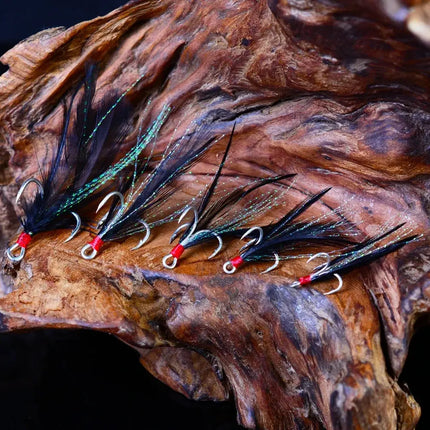 Blood Anchor Hooks Ultra Strong Shark Triple Treble Hooks With Black Feathers Barbed Sea Pesca Fishing Hook Lureswholesale