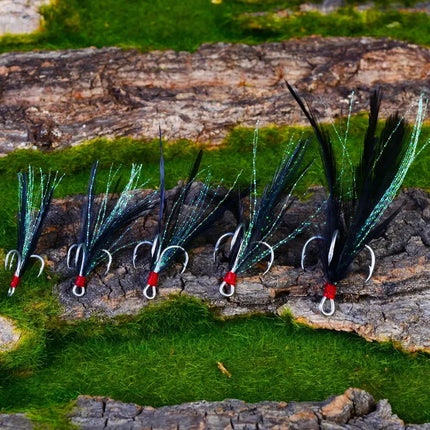 Blood Anchor Hooks Ultra Strong Shark Triple Treble Hooks With Black Feathers Barbed Sea Pesca Fishing Hook Lureswholesale