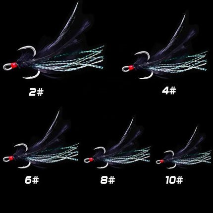 Blood Anchor Hooks Ultra Strong Shark Triple Treble Hooks With Black Feathers Barbed Sea Pesca Fishing Hook Lureswholesale