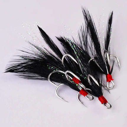 Blood Anchor Hooks Ultra Strong Shark Triple Treble Hooks With Black Feathers Barbed Sea Pesca Fishing Hook Lureswholesale