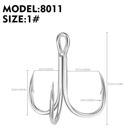 Blood Treble Fishing Hook High Carbon Steel Fish Hooks High Strength Bright Tin Three Hooks Tackle 8011 Lureswholesale