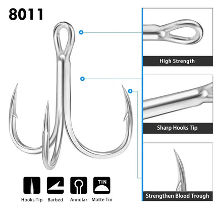 Blood Treble Fishing Hook High Carbon Steel Fish Hooks High Strength Bright Tin Three Hooks Tackle 8011 Lureswholesale