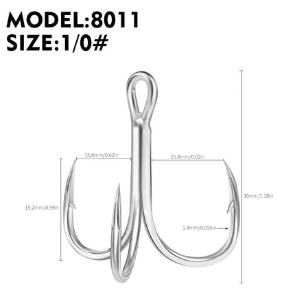 Blood Treble Fishing Hook High Carbon Steel Fish Hooks High Strength Bright Tin Three Hooks Tackle 8011 Lureswholesale