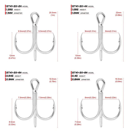 Blood Treble Fishing Hooks High Carbon Steel Hooks 2# 4# 6# 8# 10# 12# High Strength Hooks Tackle ST41 Lureswholesale