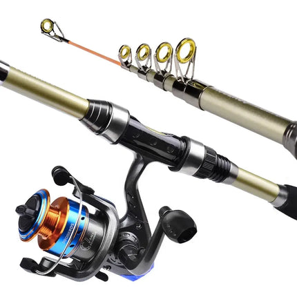 Carbon Fiber Telescopic Fishing Pole with Spinning Reel and Rod Combos Sea Saltwater Freshwater Ice Bass Fishing Tackle Set Lureswholesale