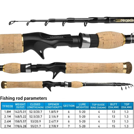 Carbon Spinning Rod 1.8m-2.7m Super Light 6-7 Sections H Action Telescopic Pole Carbon Fiber Sea Saltwater Fishing Rod Lureswholesale