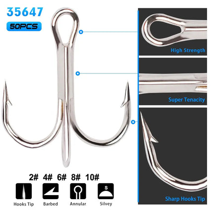 Classic Fishing Treble Hooks Red High Carbon Steel FishHook 2# 4# 6# 8# 10# Fishing Equipment 50pcs/bag Lureswholesale