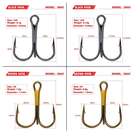 Classic Fishing Treble Hooks Red High Carbon Steel FishHook 2# 4# 6# 8# 10# Fishing Equipment 50pcs/bag Lureswholesale