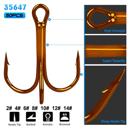 Classic Fishing Treble Hooks Red High Carbon Steel FishHook 2# 4# 6# 8# 10# Fishing Equipment 50pcs/bag Lureswholesale