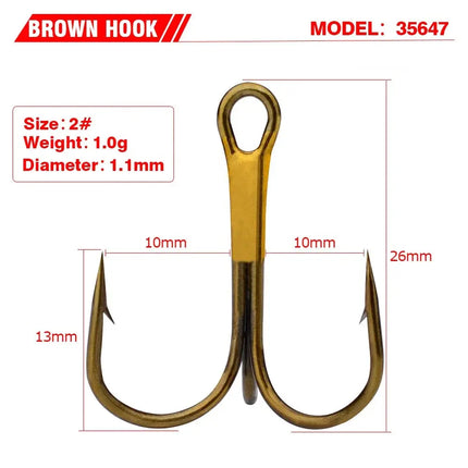 Classic High Carbon Steel Red Treble Hooks 2# 4# 6# 8# 10# Fishing Equipment 50pcs/bag Lureswholesale