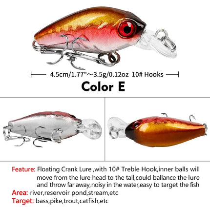 Crank Mini Bait Floating Fishing Lure 4.5cm 3.5g 3D Eyes Lifelike Bass Lure for Tout Fishing Tackle Lureswholesale