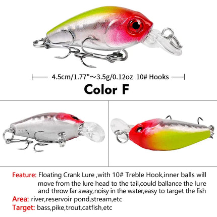 Crank Mini Bait Floating Fishing Lure 4.5cm 3.5g 3D Eyes Lifelike Bass Lure for Tout Fishing Tackle Lureswholesale