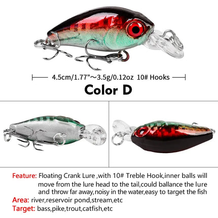 Crank Mini Bait Floating Fishing Lure 4.5cm 3.5g 3D Eyes Lifelike Bass Lure for Tout Fishing Tackle Lureswholesale