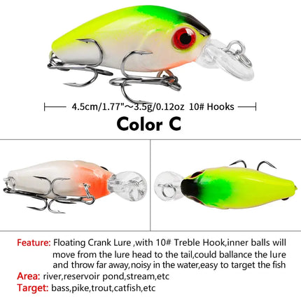 Crank Mini Bait Floating Fishing Lure 4.5cm 3.5g 3D Eyes Lifelike Bass Lure for Tout Fishing Tackle Lureswholesale