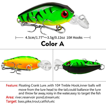 Crank Mini Bait Floating Fishing Lure 4.5cm 3.5g 3D Eyes Lifelike Bass Lure for Tout Fishing Tackle Lureswholesale