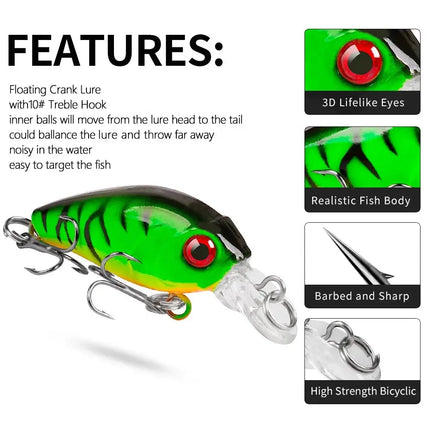 Crank Mini Bait Floating Fishing Lure 4.5cm 3.5g 3D Eyes Lifelike Bass Lure for Tout Fishing Tackle Lureswholesale