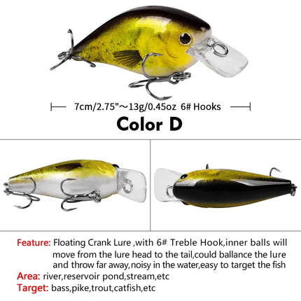 Crankbaits Kit for Bass Fishing Lures 7cm 13g Hard Baits Topwater Lures Crank Bait Kit Fishing Tackle Lureswholesale