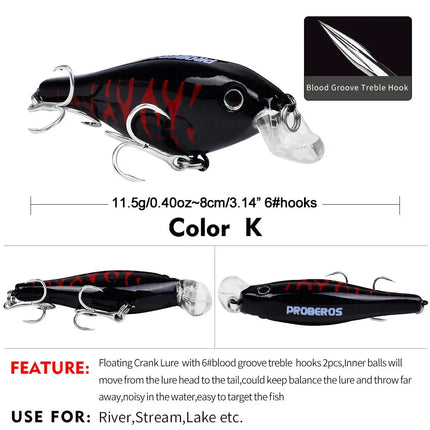 Cross-border supply of rock bait 8cm/11.5G plastic bionic bait Lures Crank Bait Kit Fishing Tackle Lureswholesale