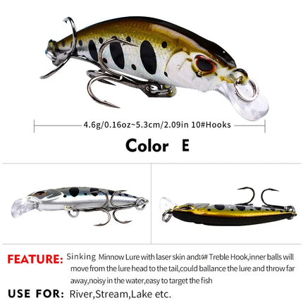 Deep Sinking Minnow Fishing Lure 5.3cm 4.6g Plastic Hard Bait Crankbait Bass Fishing Tackle Lureswholesale