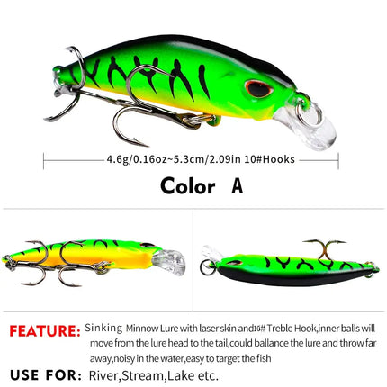 Deep Sinking Minnow Fishing Lure 5.3cm 4.6g Plastic Hard Bait Crankbait Bass Fishing Tackle Lureswholesale